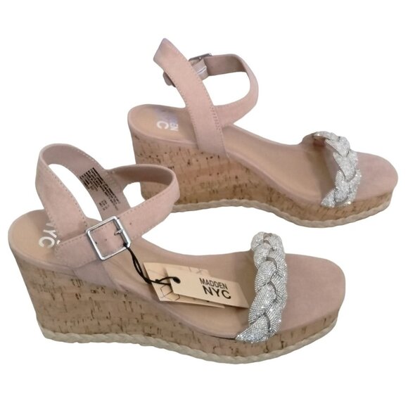 Madden Nyc Blush Braided Rhinestone Adjustable Strap Wedge Sandals Size 11 - Picture 6 of 10